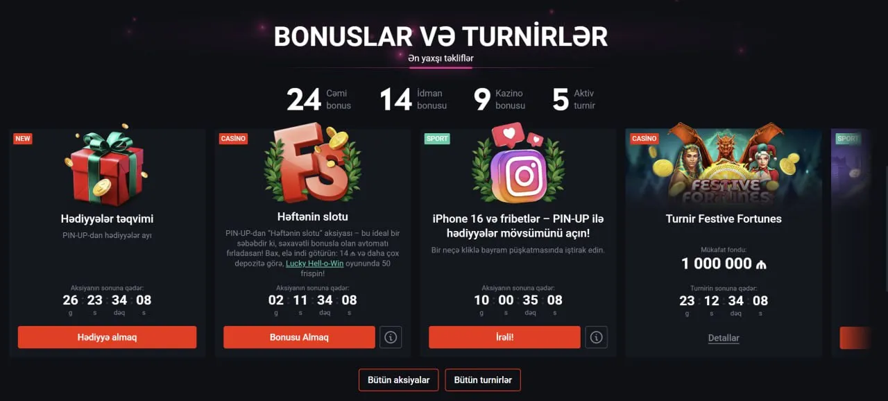 Pin Up Kazinosundakı bonus-kodlar